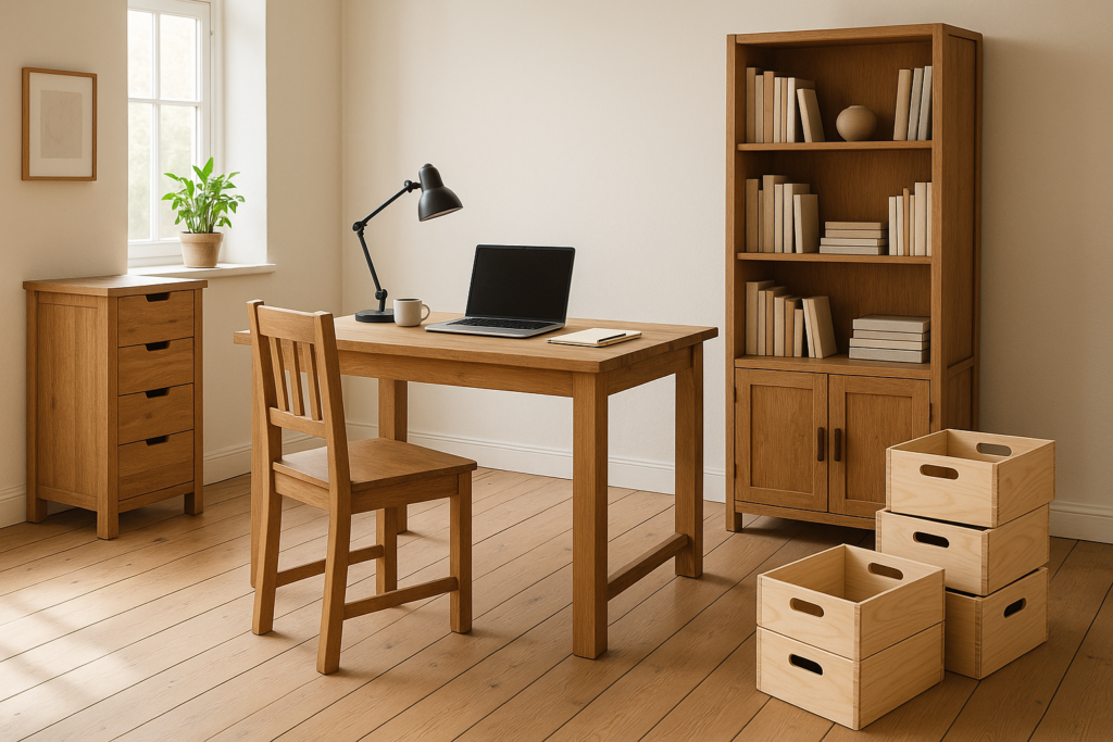 Ergonomie und Stil: Massivholzmöbel und Stapelboxen als Arbeitsplatz-Booster